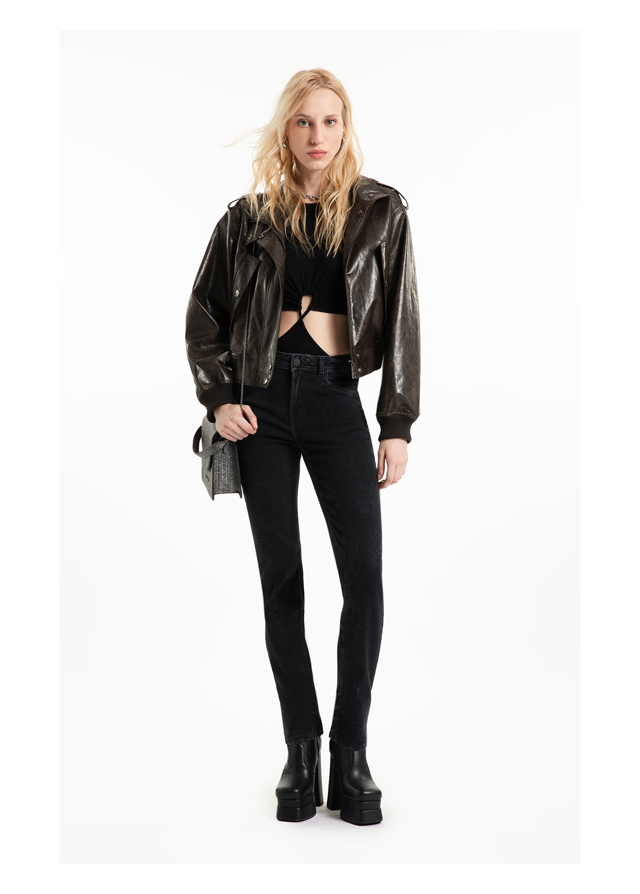 Jaqueta Vegan leather Aged Bomber Dark Brown