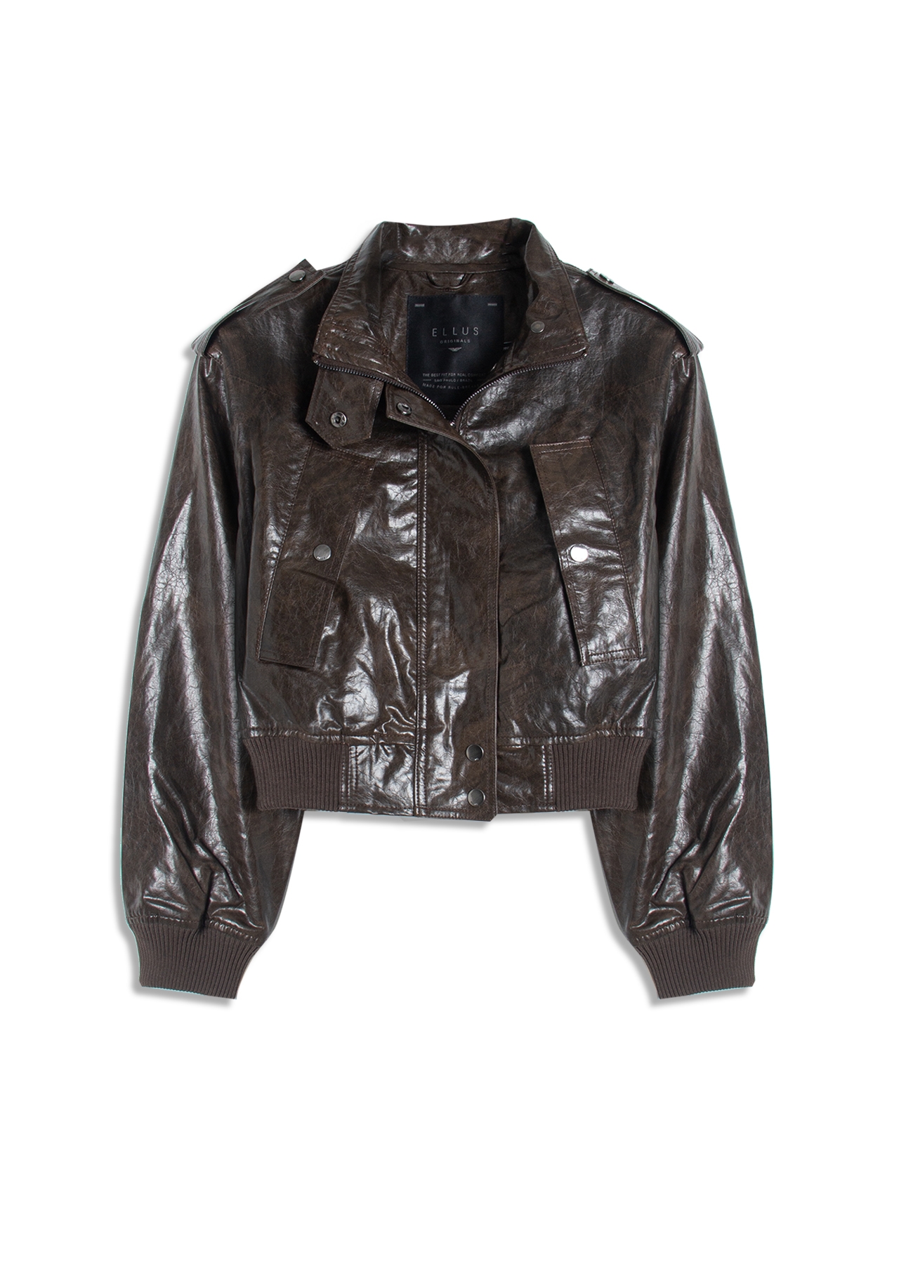 Jaqueta Vegan leather Aged Bomber Dark Brown