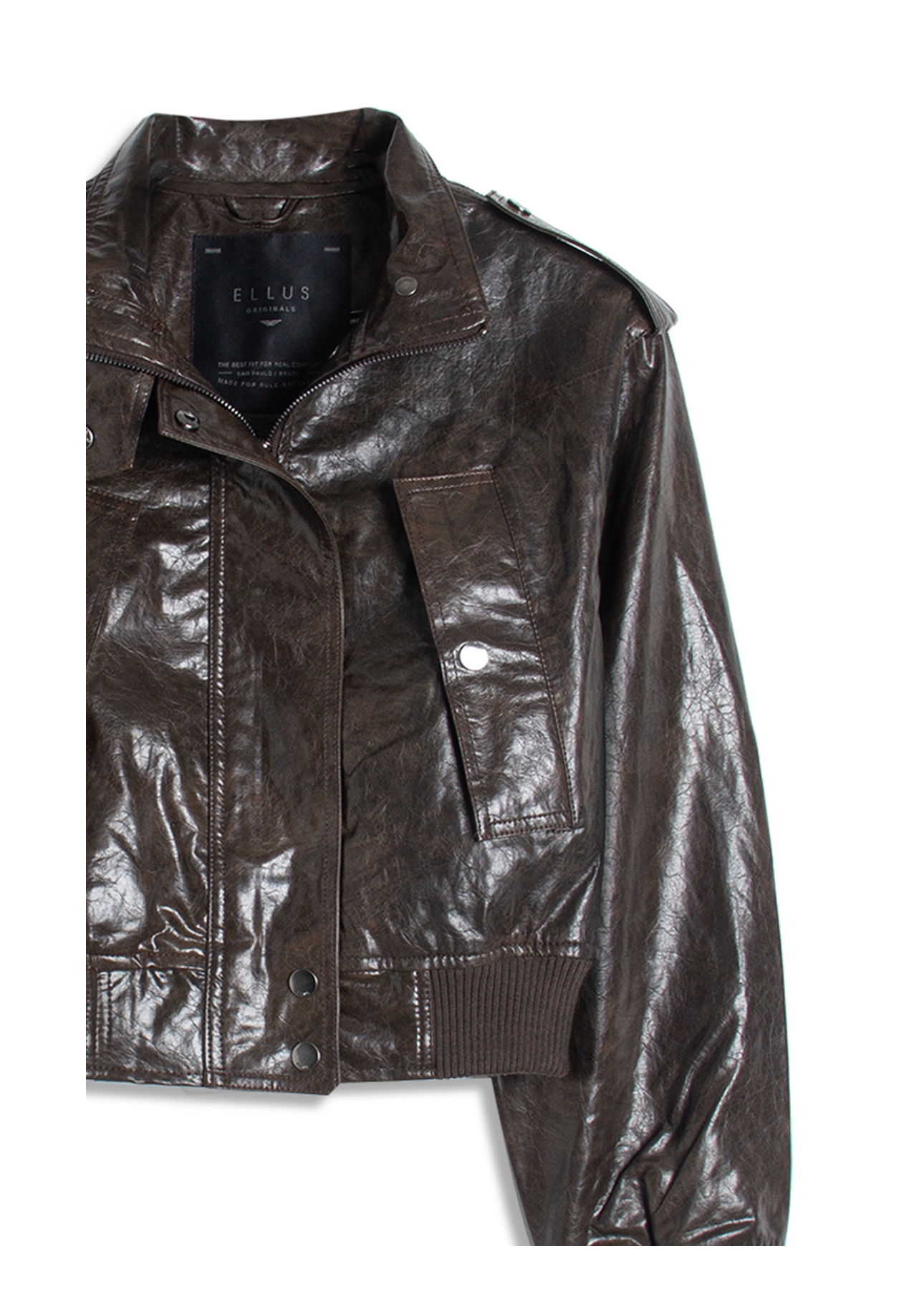 Jaqueta Vegan leather Aged Bomber Dark Brown