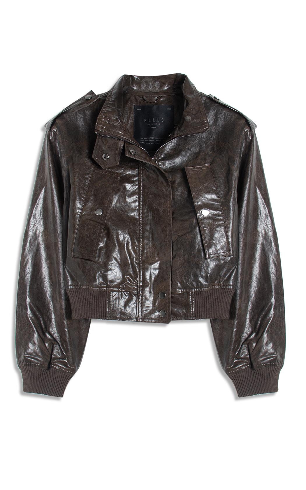 Jaqueta Vegan leather Aged Bomber Dark Brown