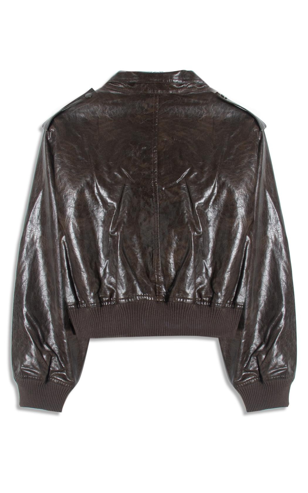 Jaqueta Vegan leather Aged Bomber Dark Brown