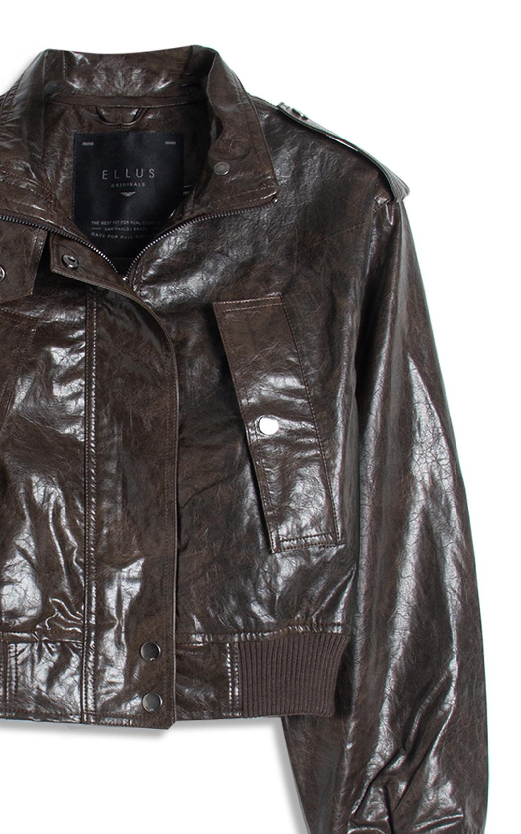 Jaqueta Vegan leather Aged Bomber Dark Brown