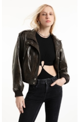 Jaqueta Vegan leather Aged Bomber Dark Brown