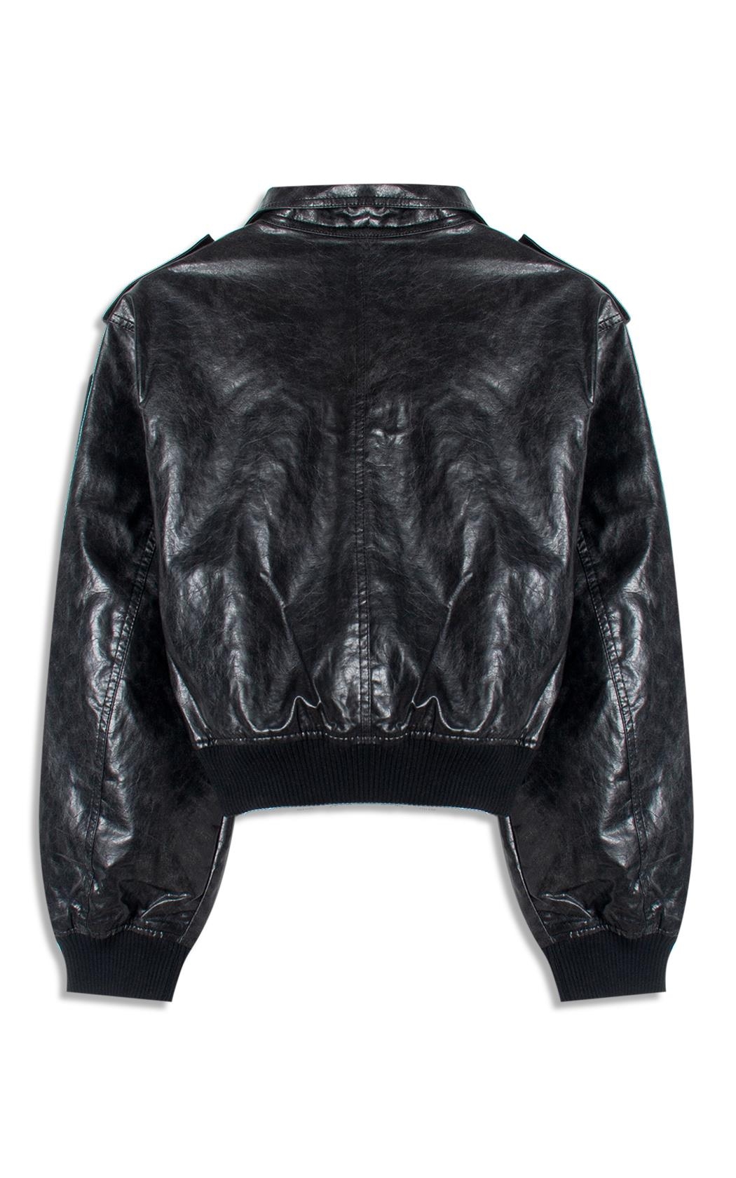 Jaqueta Vegan leather Aged Bomber Preto