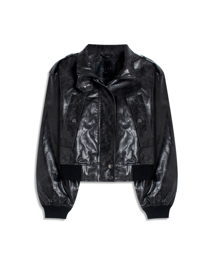 Jaqueta Vegan leather Aged Bomber Preto