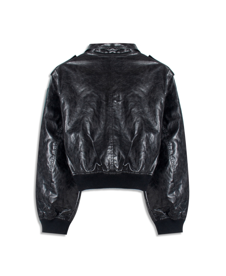Jaqueta Vegan leather Aged Bomber Preto