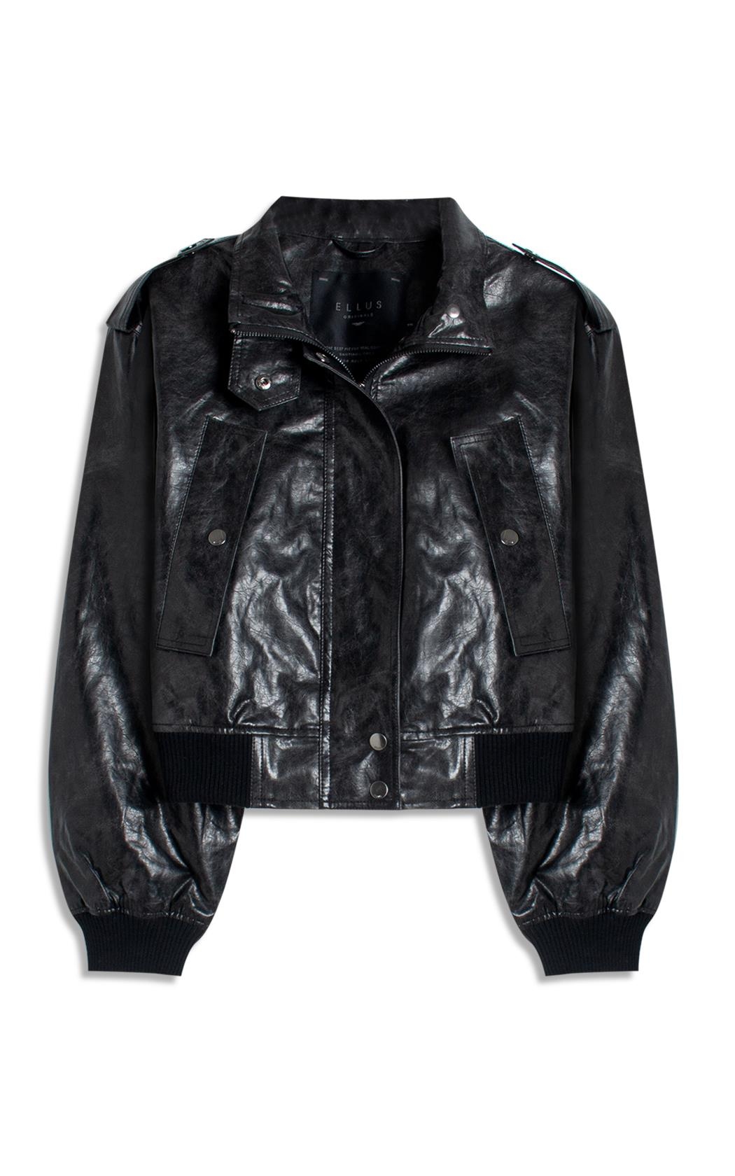 Jaqueta Vegan leather Aged Bomber Preto