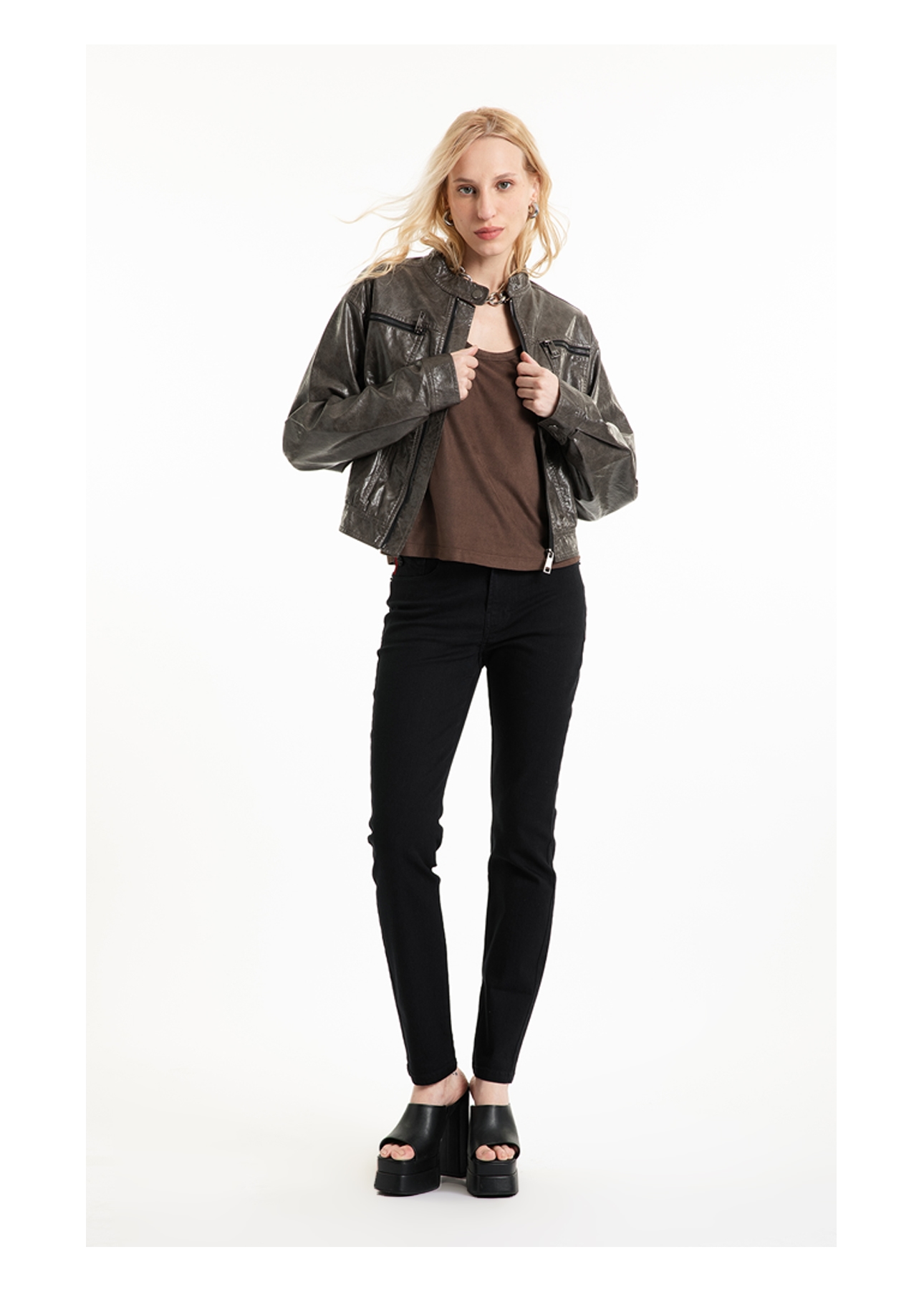 Jaqueta Vegan Leather  Biker Castor