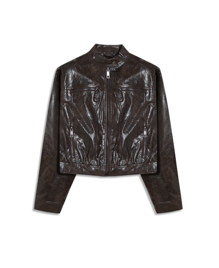 Jaqueta Vegan Leather  Biker Dark Brown