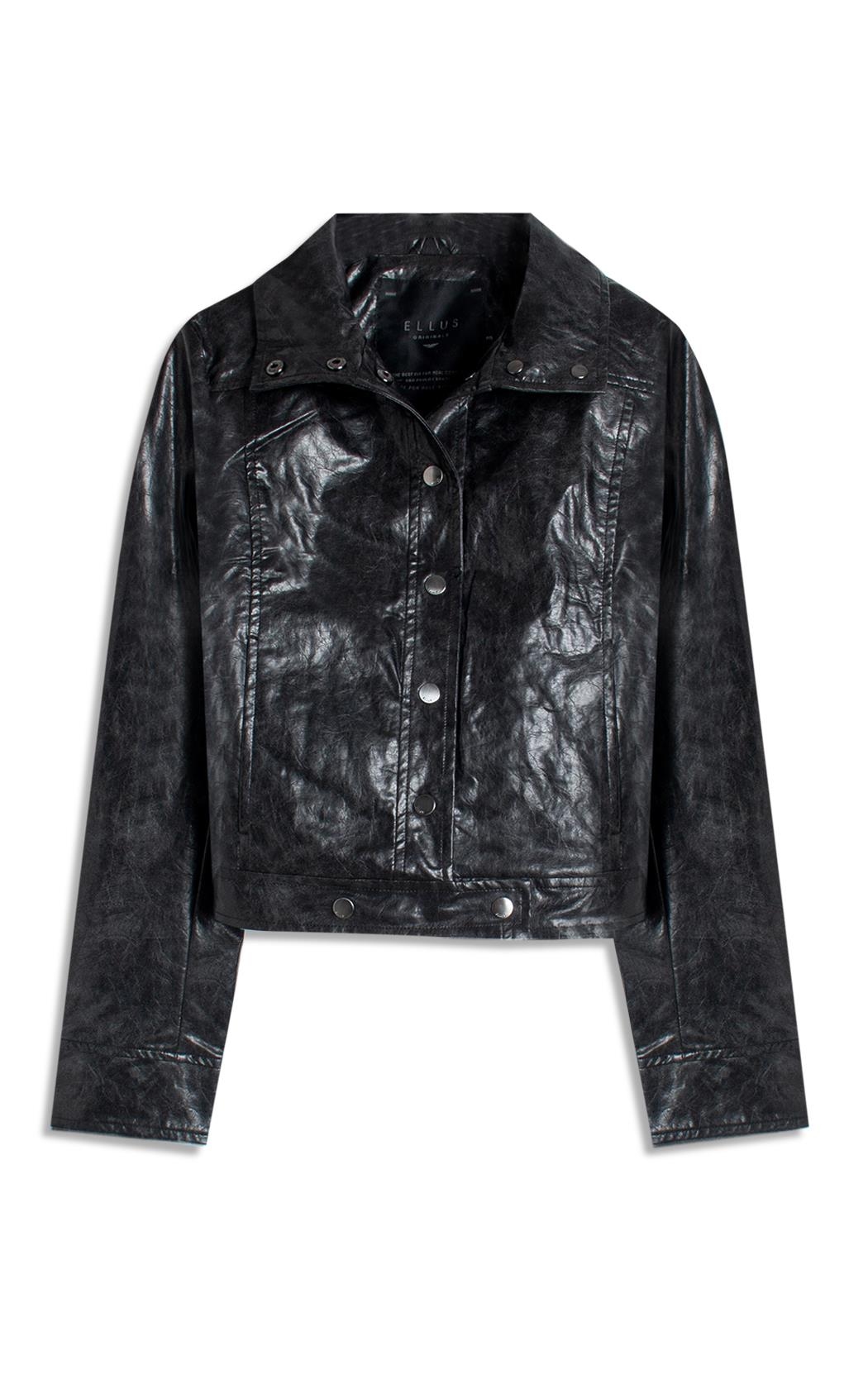 【えいぼー】leather jacket Jaqueta Vegan leather Biker Preto