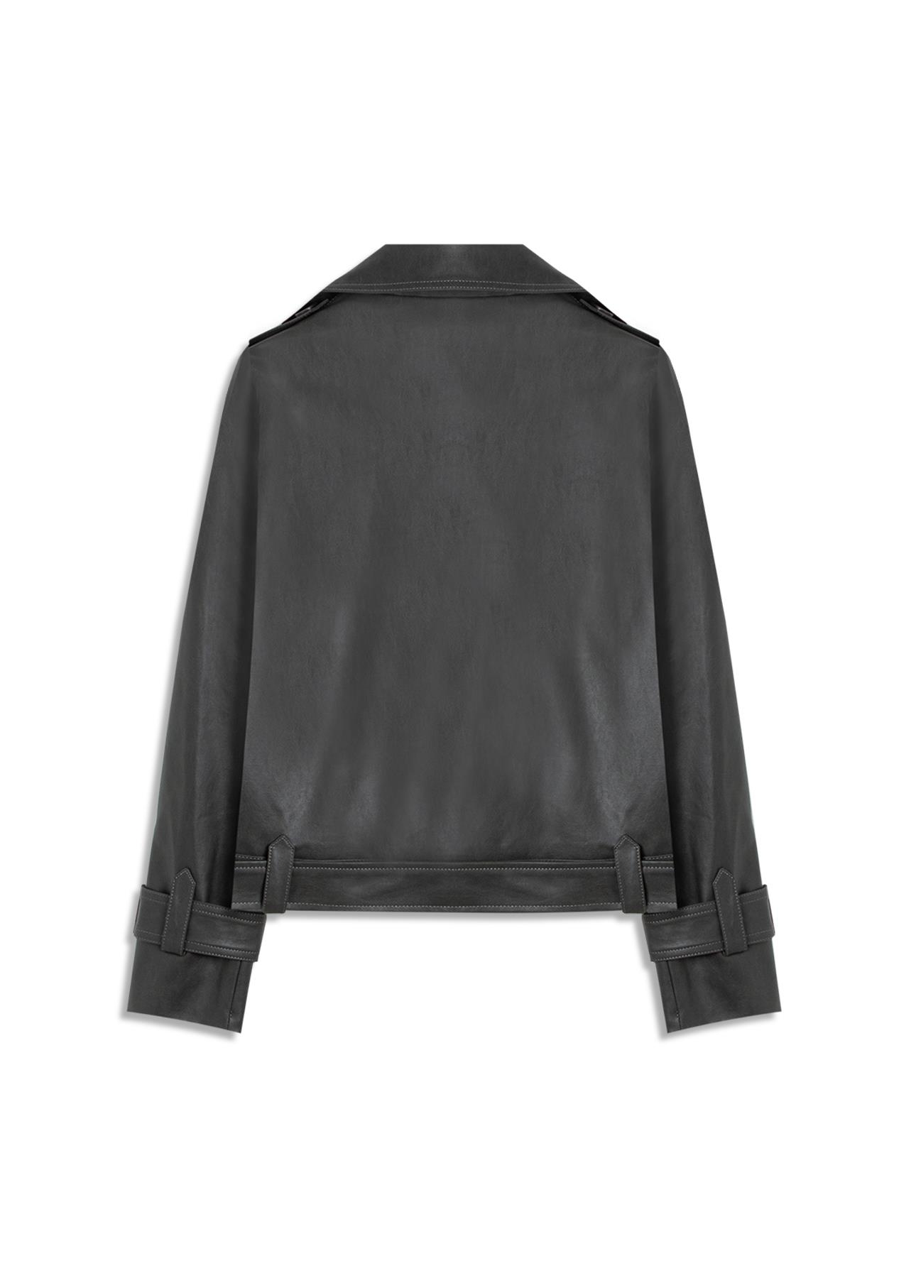 Jaqueta Vegan Leather Double Breasted Grafite