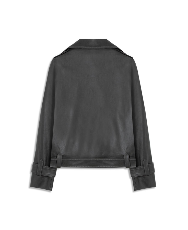Jaqueta Vegan Leather Double Breasted Grafite