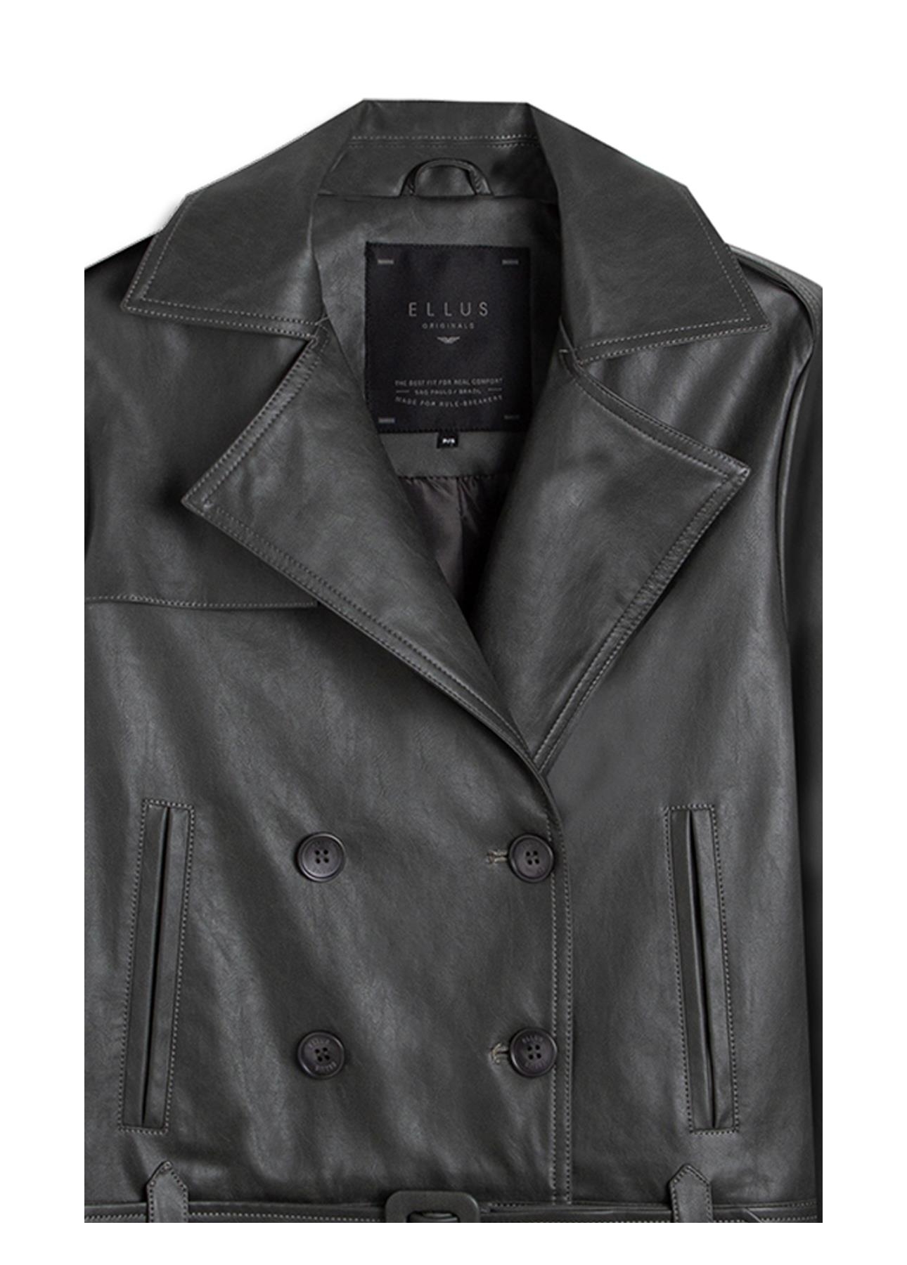 Jaqueta Vegan Leather Double Breasted Grafite