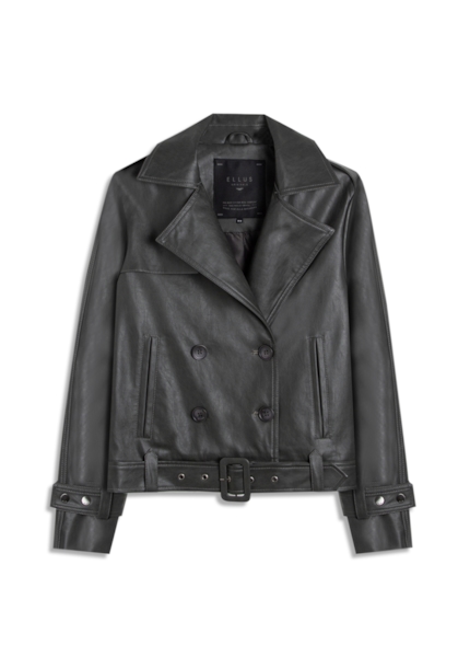 Jaqueta Vegan Leather Double Breasted Grafite
