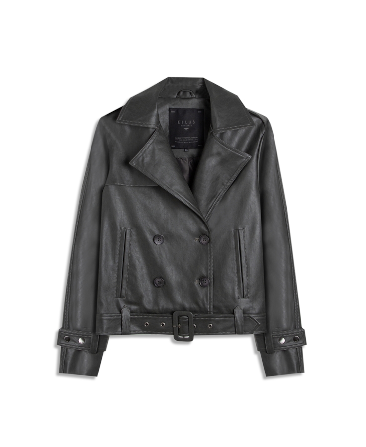 Jaqueta Vegan Leather Double Breasted Grafite