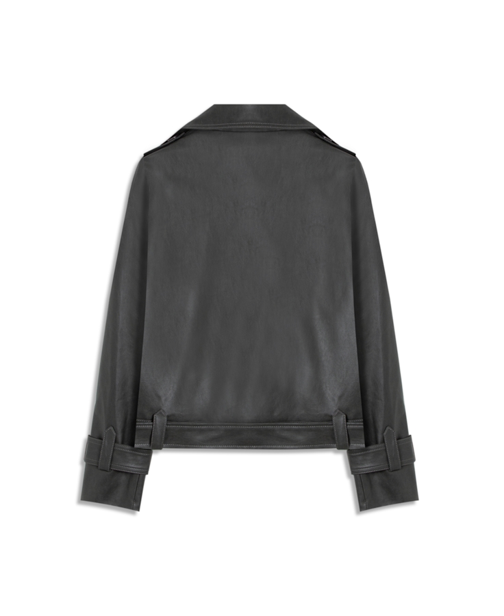 Jaqueta Vegan Leather Double Breasted Grafite