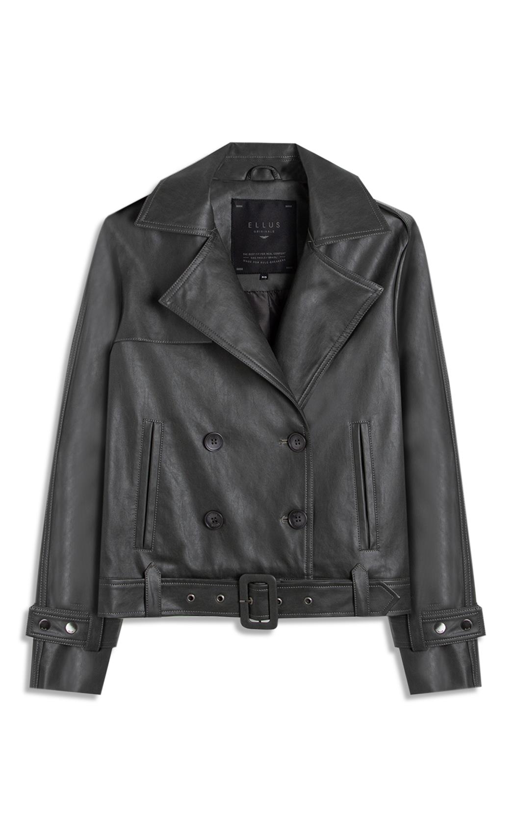 Jaqueta Vegan Leather Double Breasted Grafite