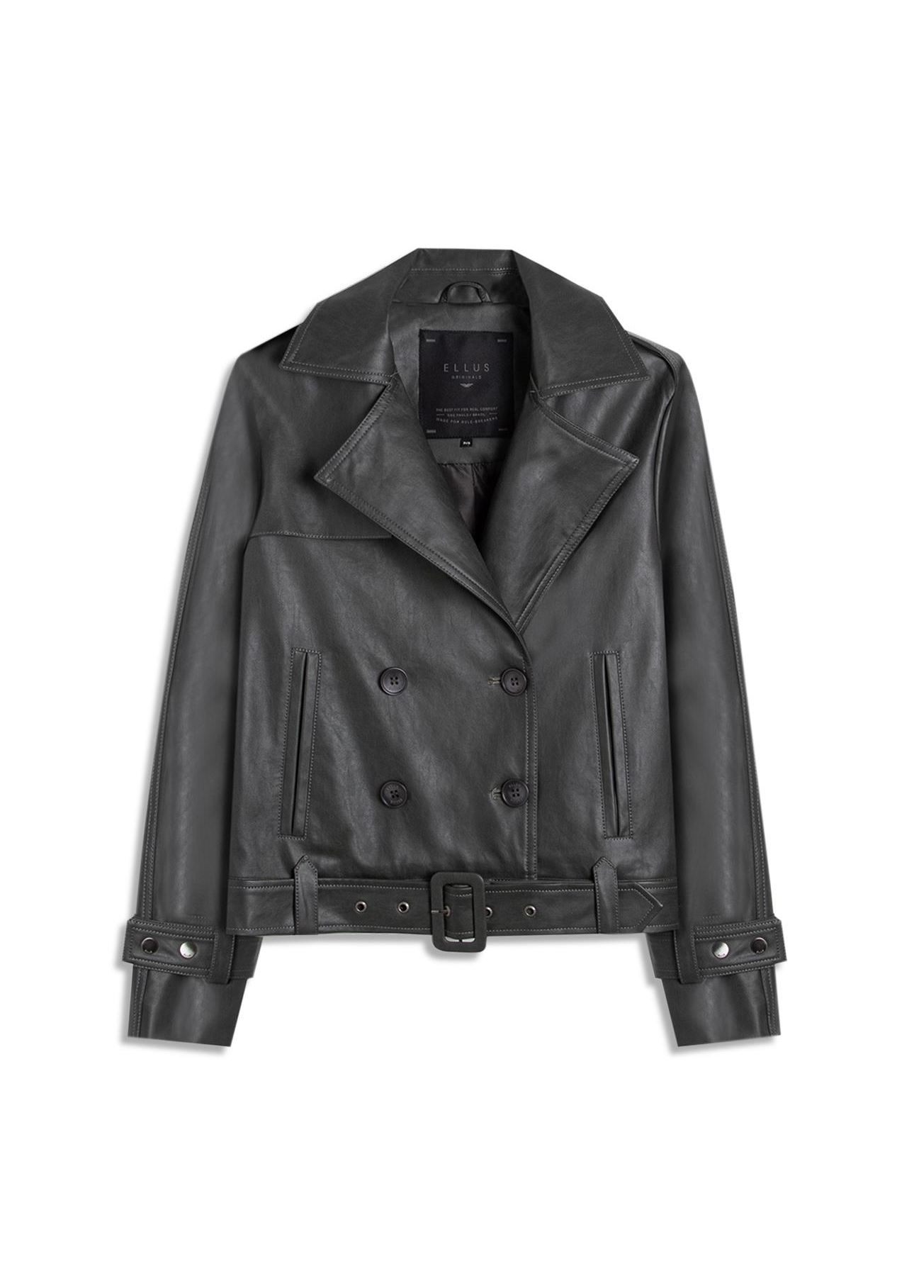 Jaqueta Vegan Leather Double Breasted Grafite