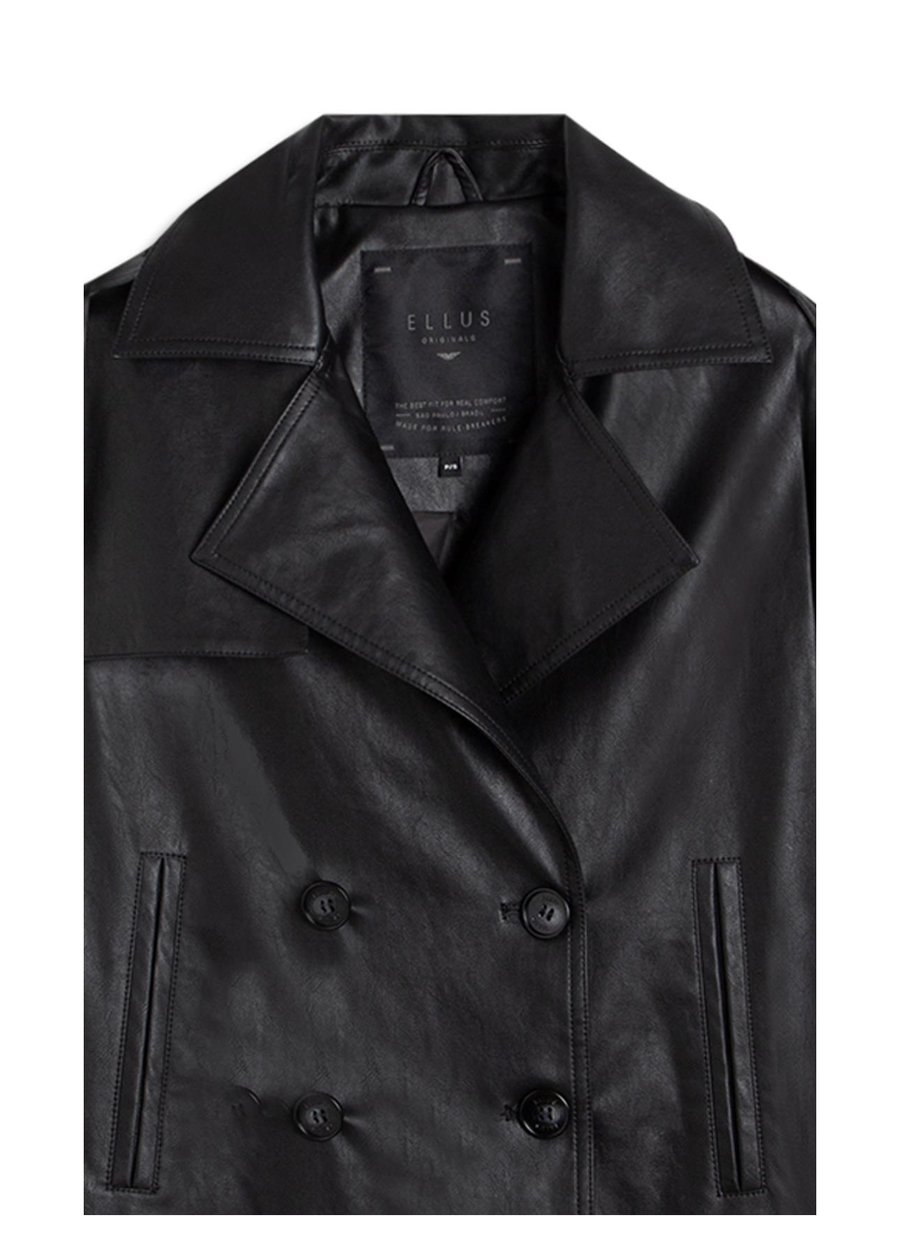 Jaqueta Vegan Leather Double Breasted Preto