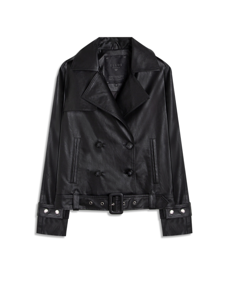 Jaqueta Vegan Leather Double Breasted Preto