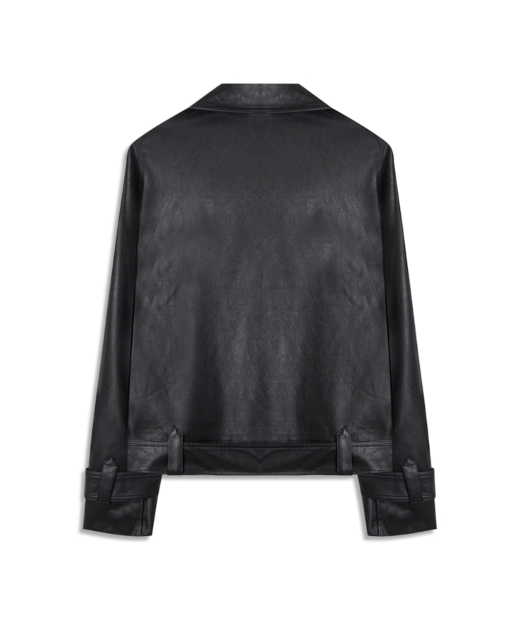 Jaqueta Vegan Leather Double Breasted Preto