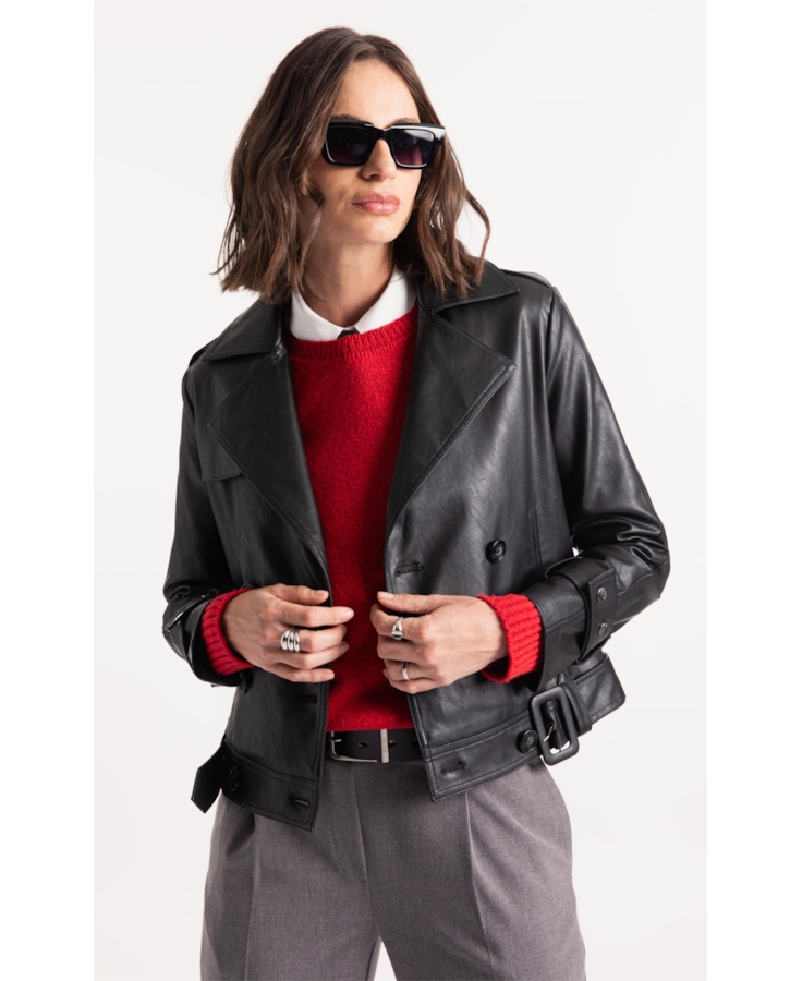 Jaqueta Vegan Leather Double Breasted Preto