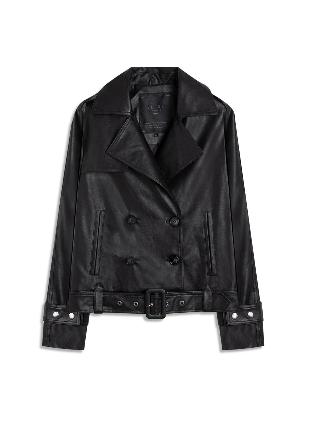 Jaqueta Vegan Leather Double Breasted Preto