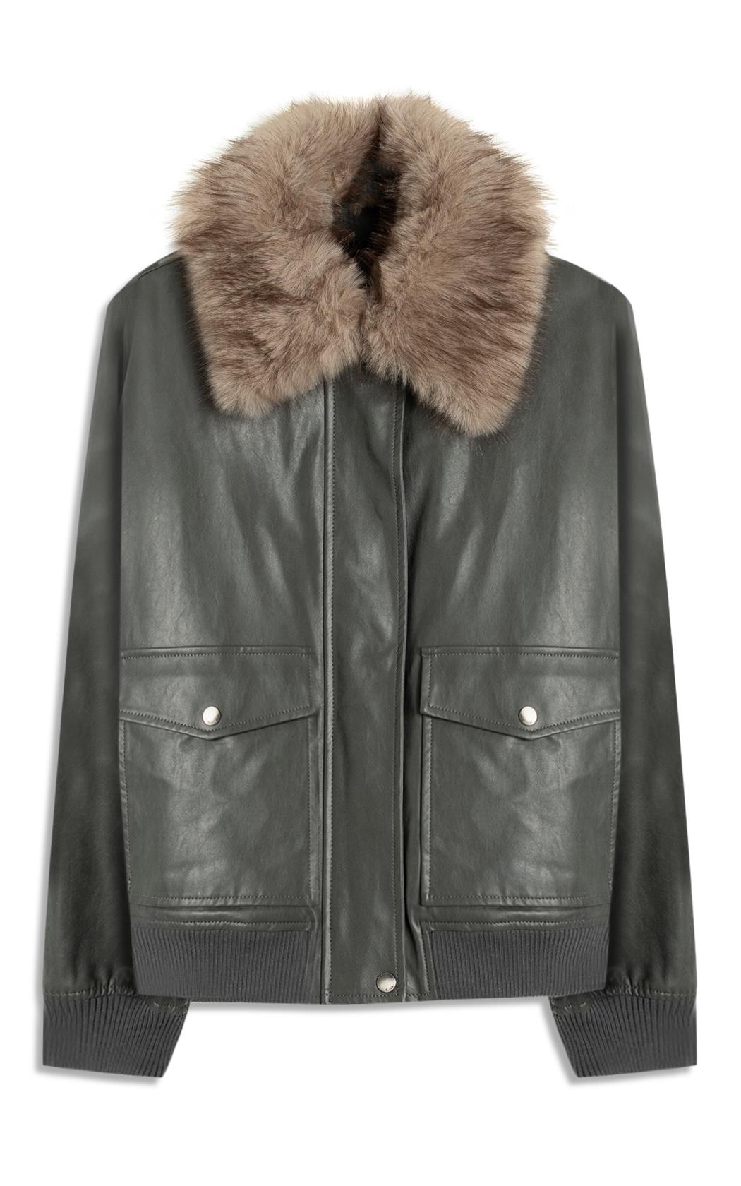 Jaqueta Vegan Leather Golf Bomber Fur Grafite