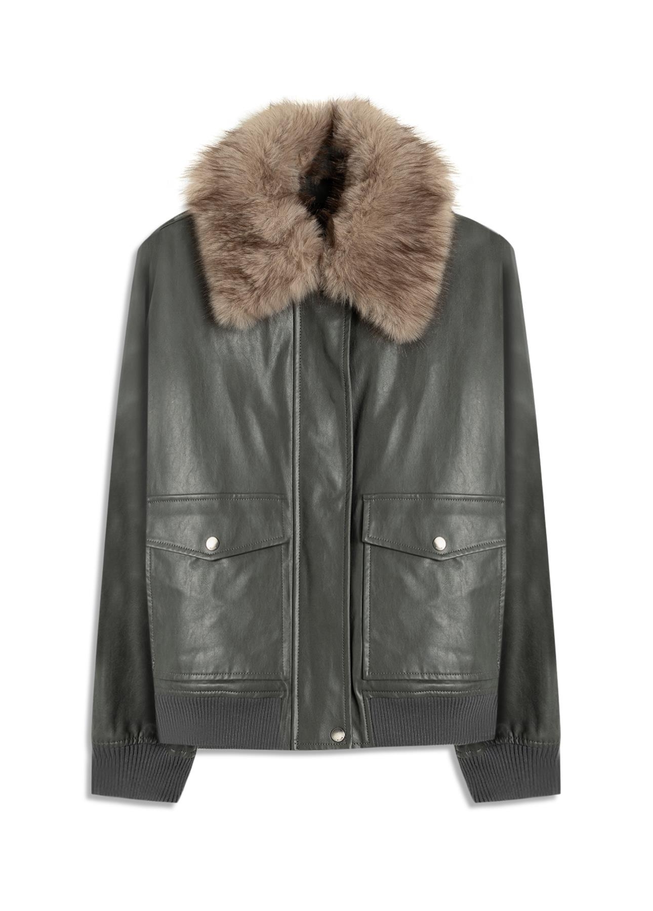 Jaqueta Vegan Leather Golf Bomber Fur Grafite
