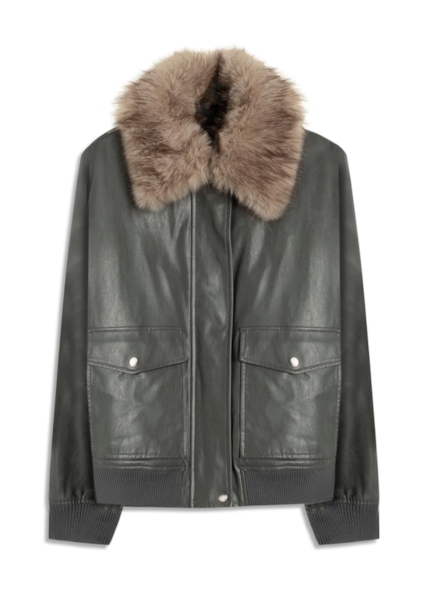 Jaqueta Vegan Leather Golf Bomber Fur Grafite