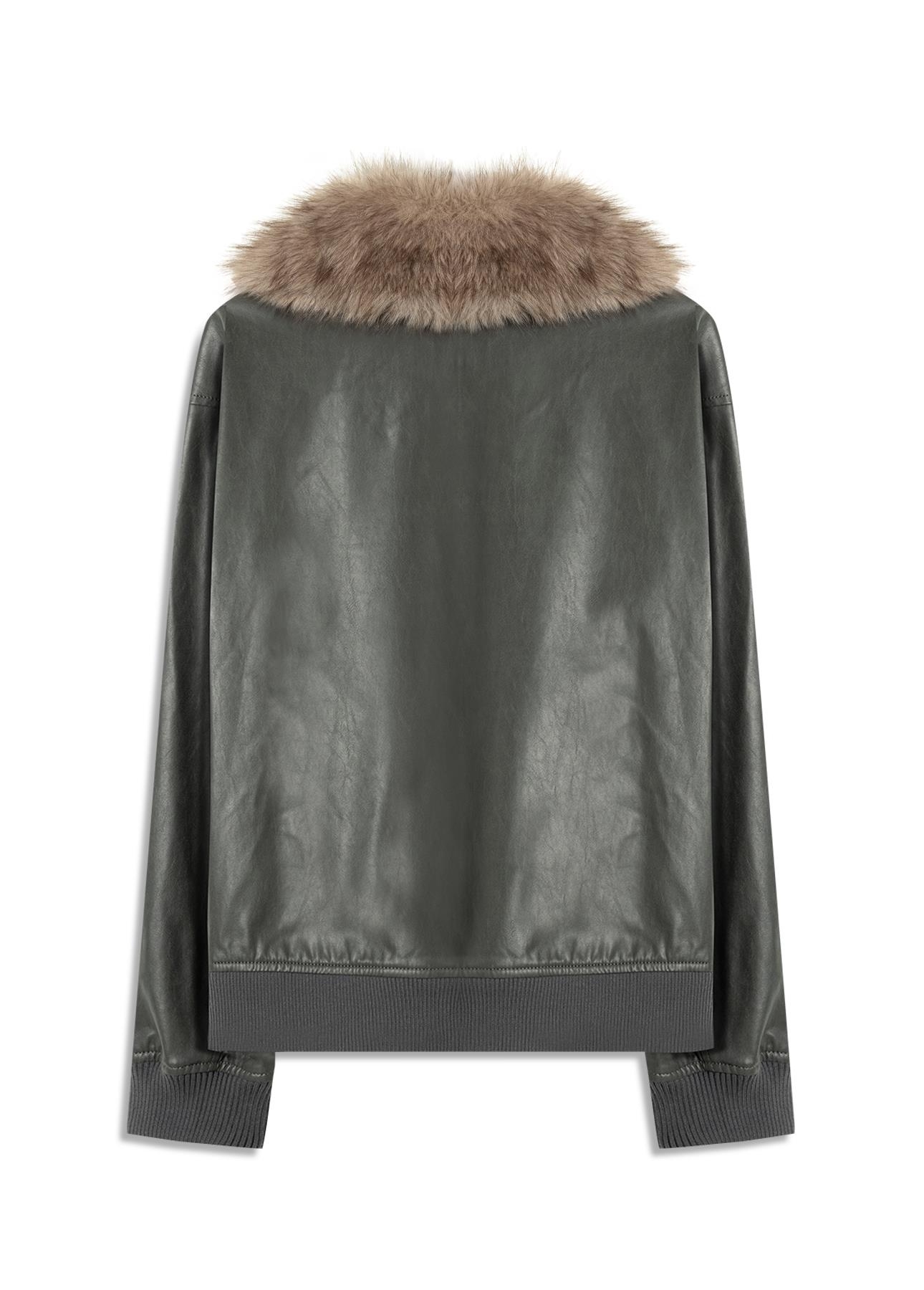 Jaqueta Vegan Leather Golf Bomber Fur Grafite