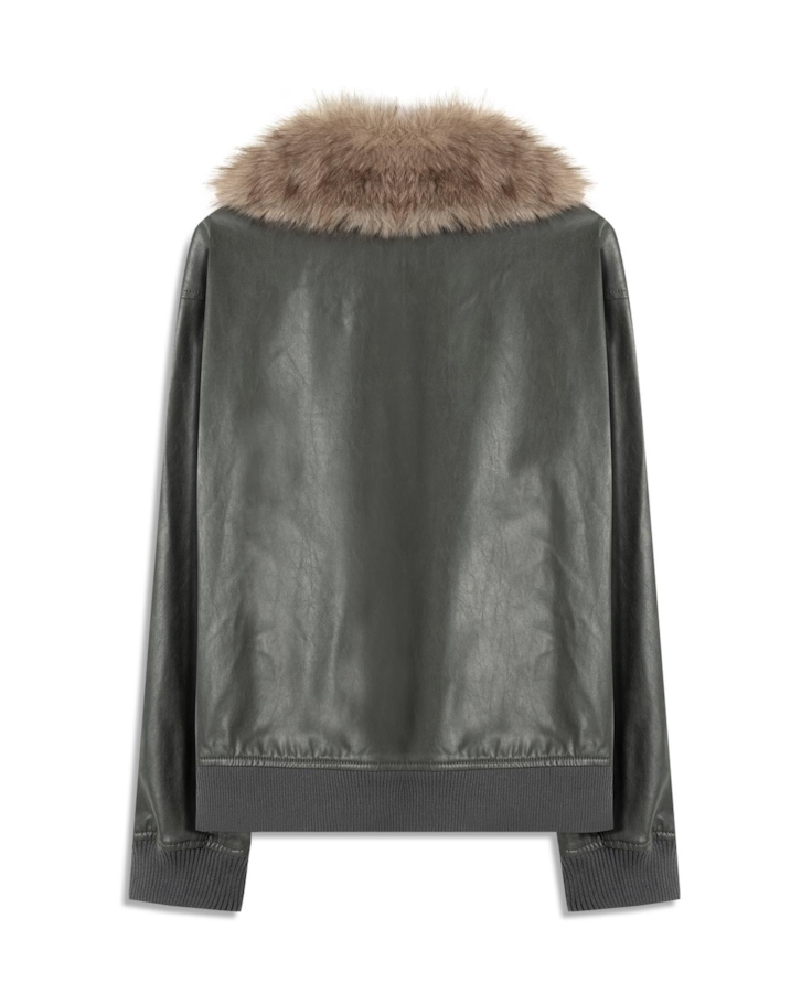 Jaqueta Vegan Leather Golf Bomber Fur Grafite
