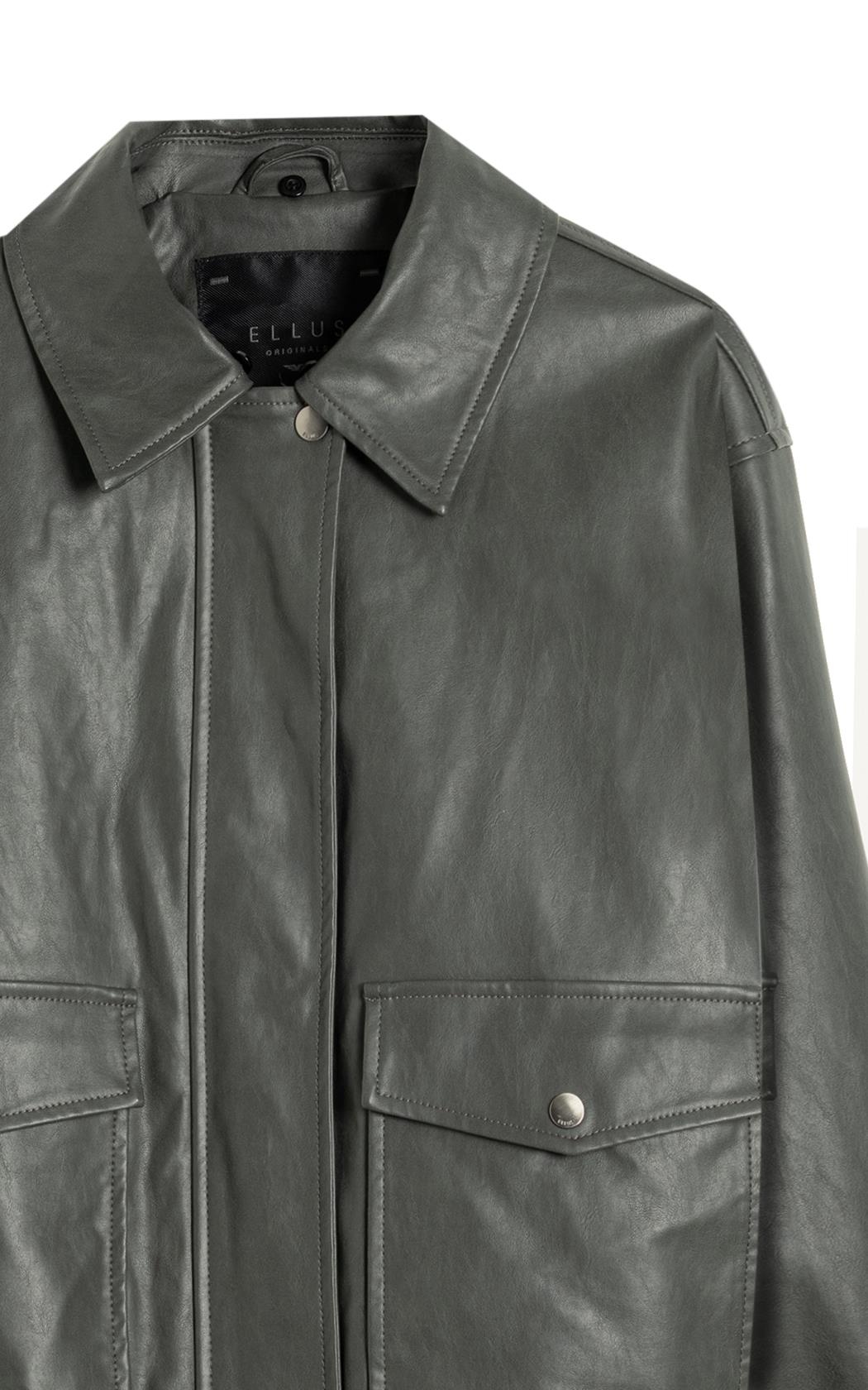Jaqueta Vegan Leather Golf Bomber Fur Grafite