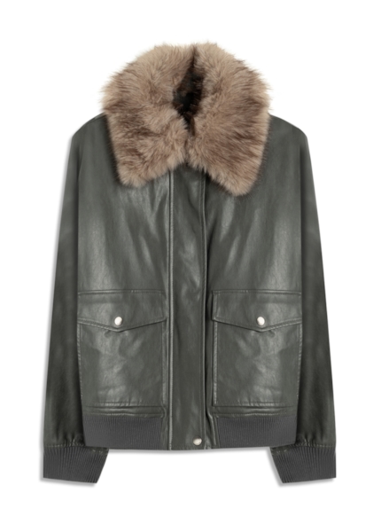 Jaqueta Vegan Leather Golf Bomber Fur Grafite