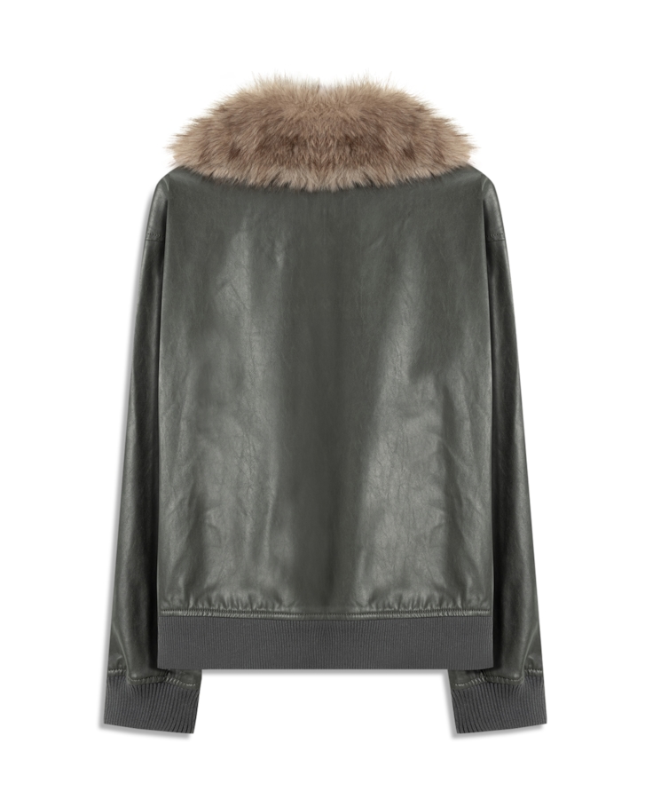 Jaqueta Vegan Leather Golf Bomber Fur Grafite