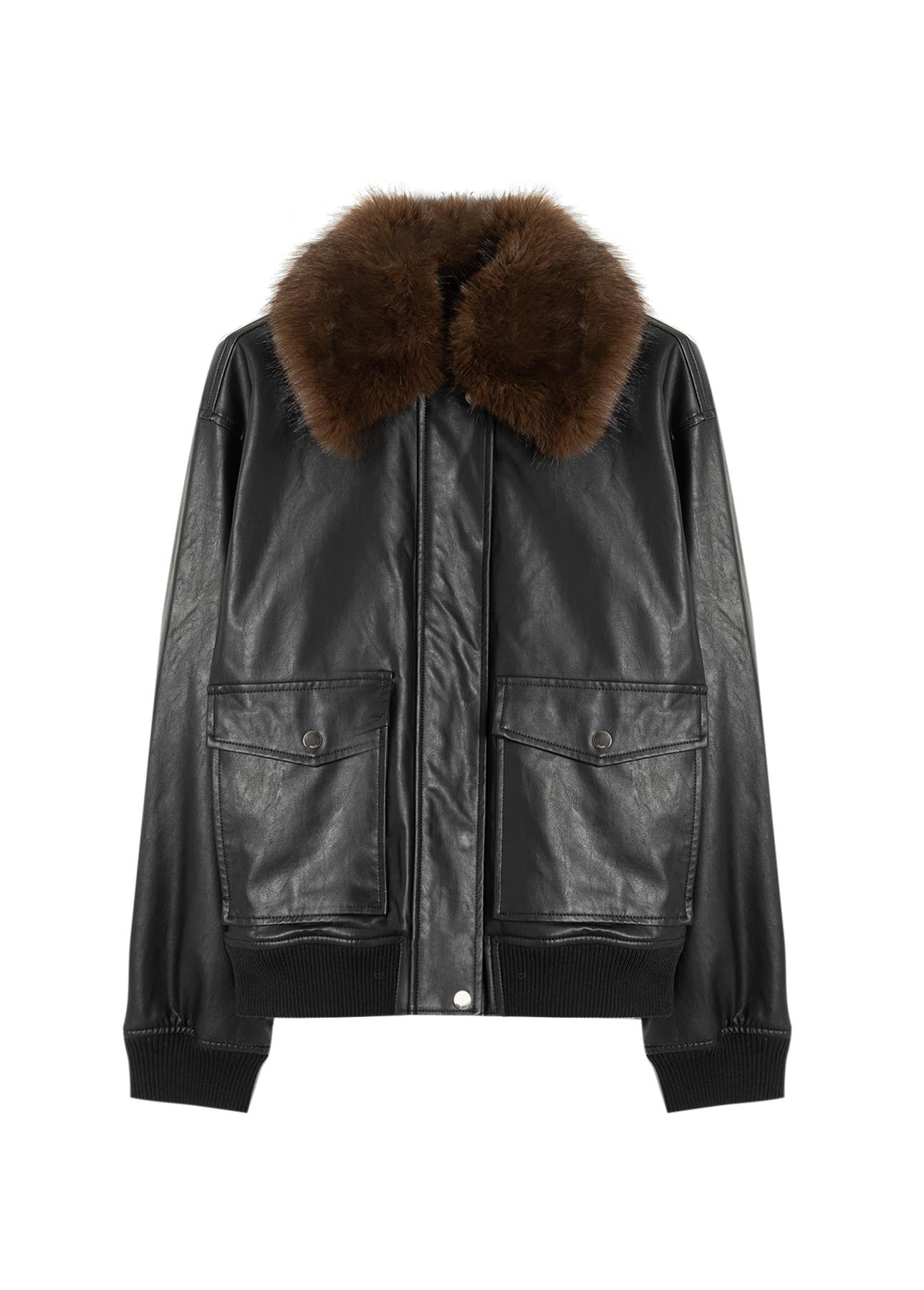 Jaqueta Vegan Leather Golf Bomber Fur Preto