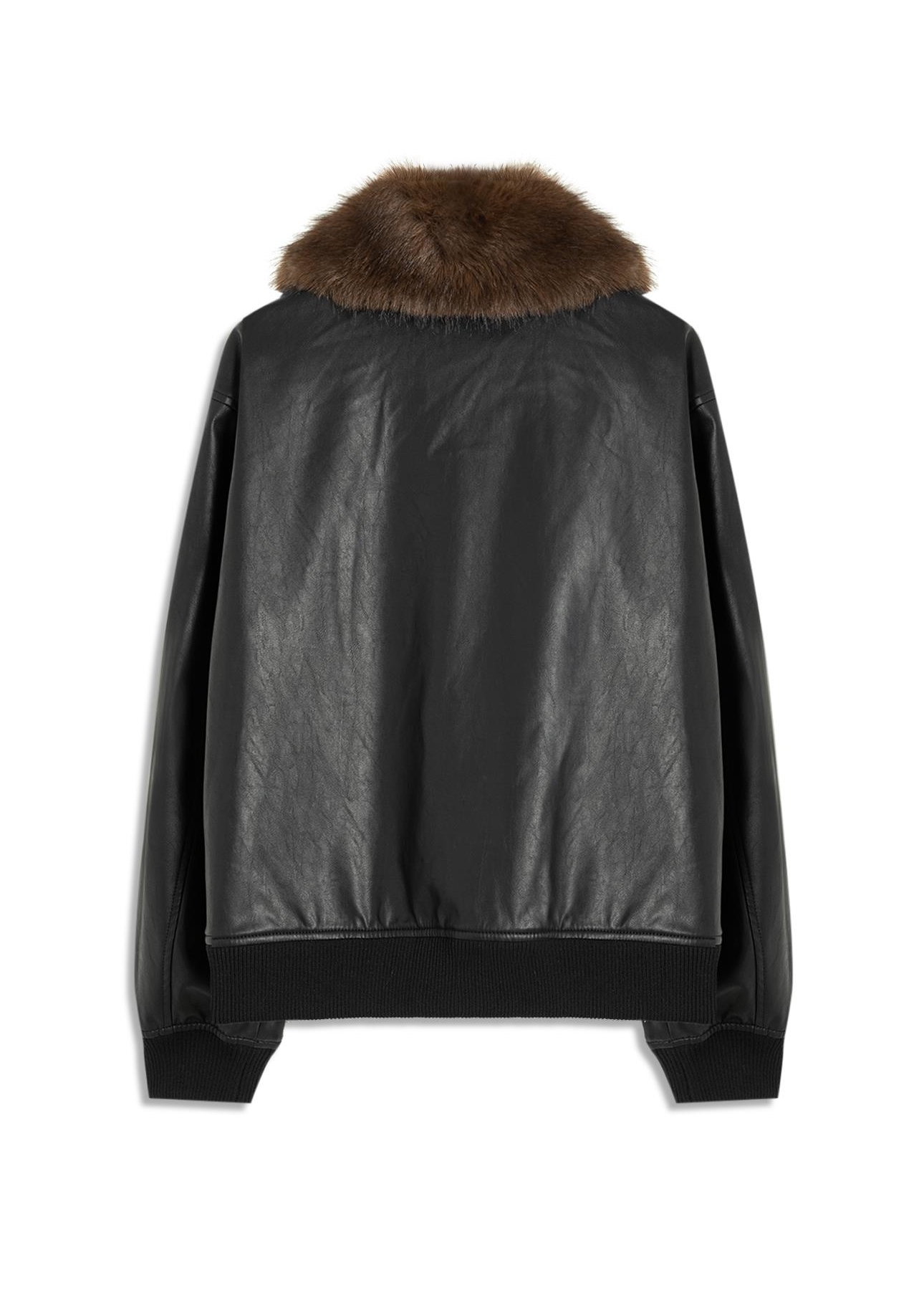 Jaqueta Vegan Leather Golf Bomber Fur Preto