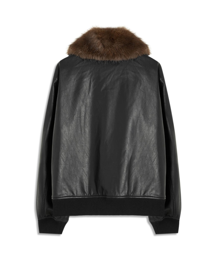 Jaqueta Vegan Leather Golf Bomber Fur Preto