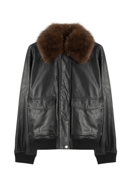 Jaqueta Vegan Leather Golf Bomber Fur Preto