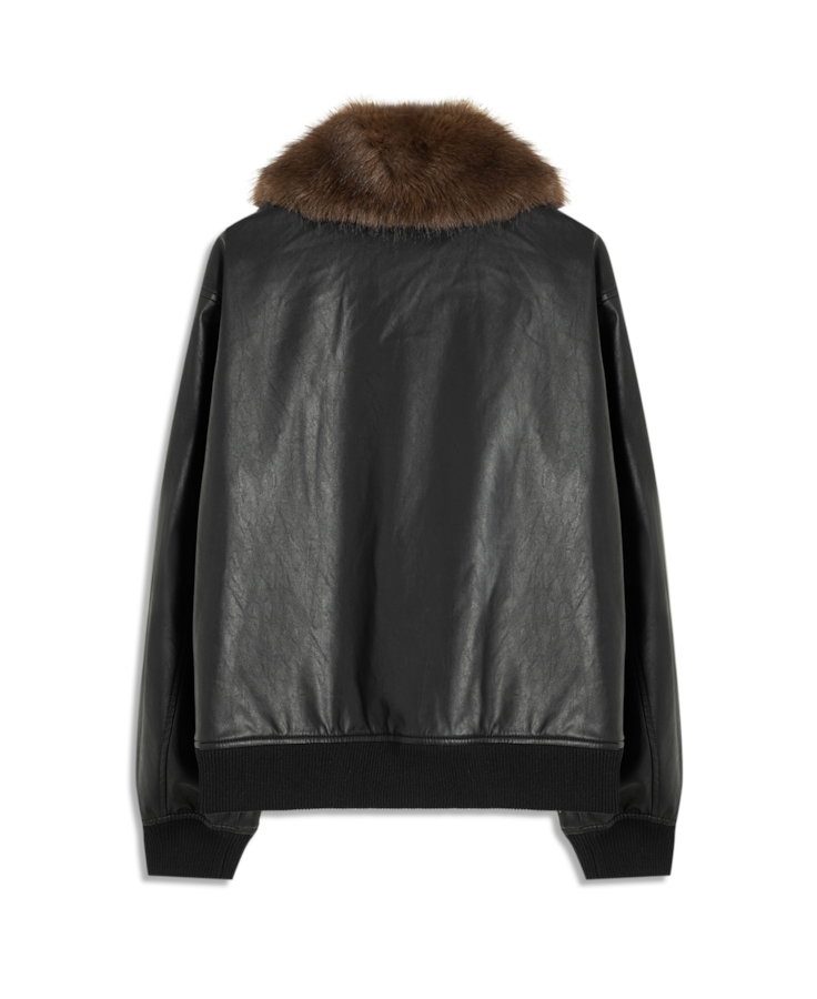 Jaqueta Vegan Leather Golf Bomber Fur Preto