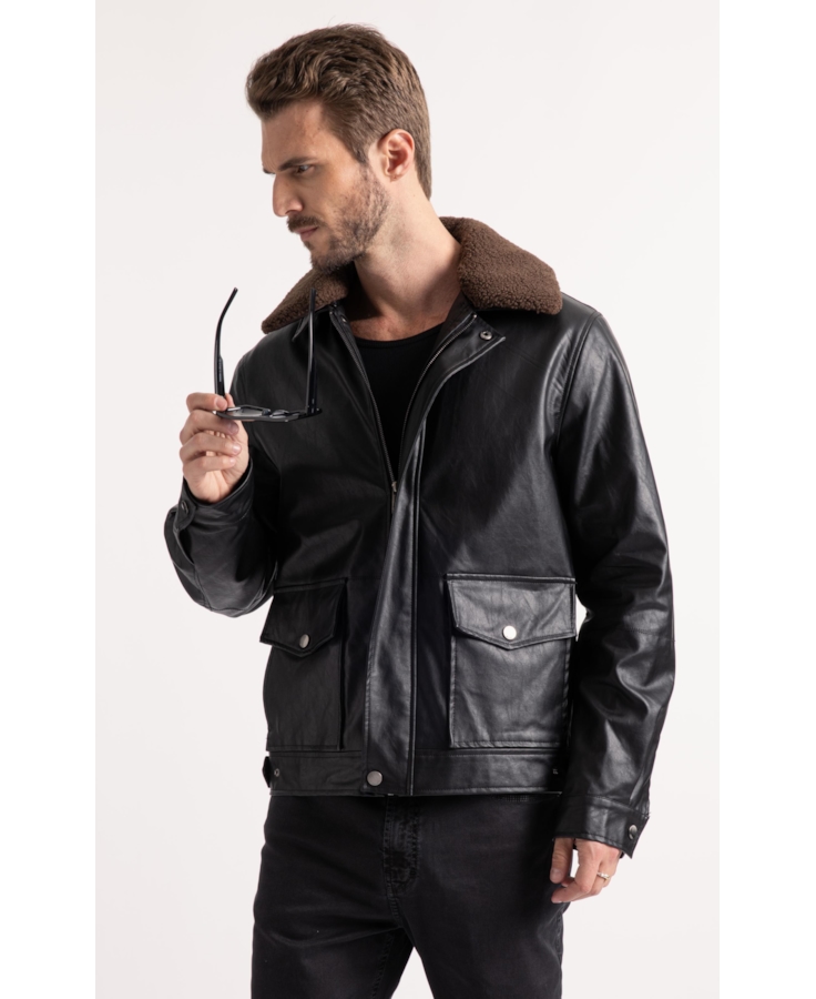 Jaqueta Vegan Leather Golf Classic Fur Preto