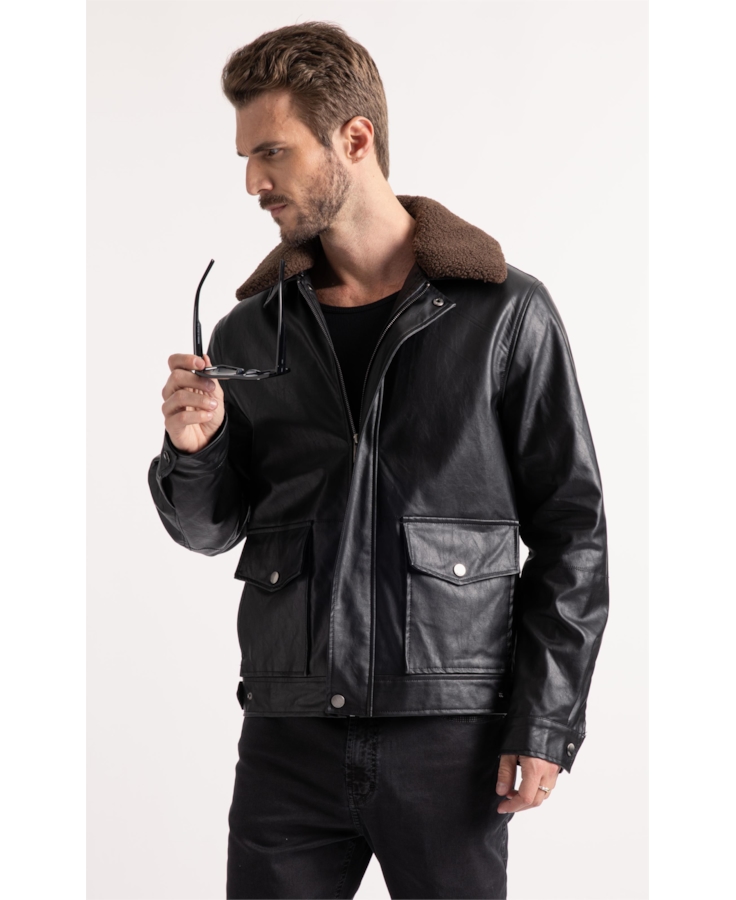 Jaqueta Vegan Leather Golf Classic Fur Preto