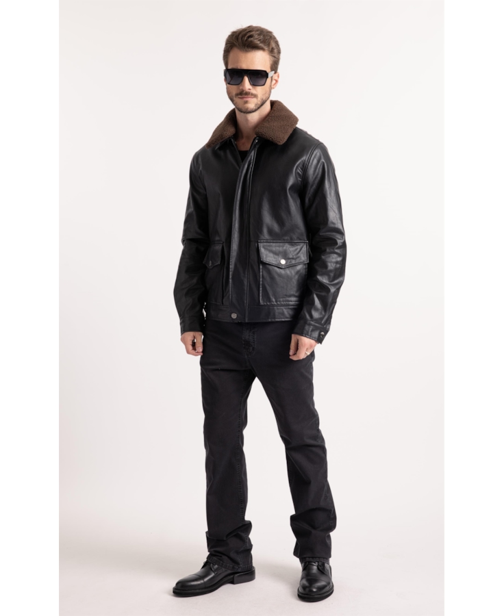 Jaqueta Vegan Leather Golf Classic Fur Preto