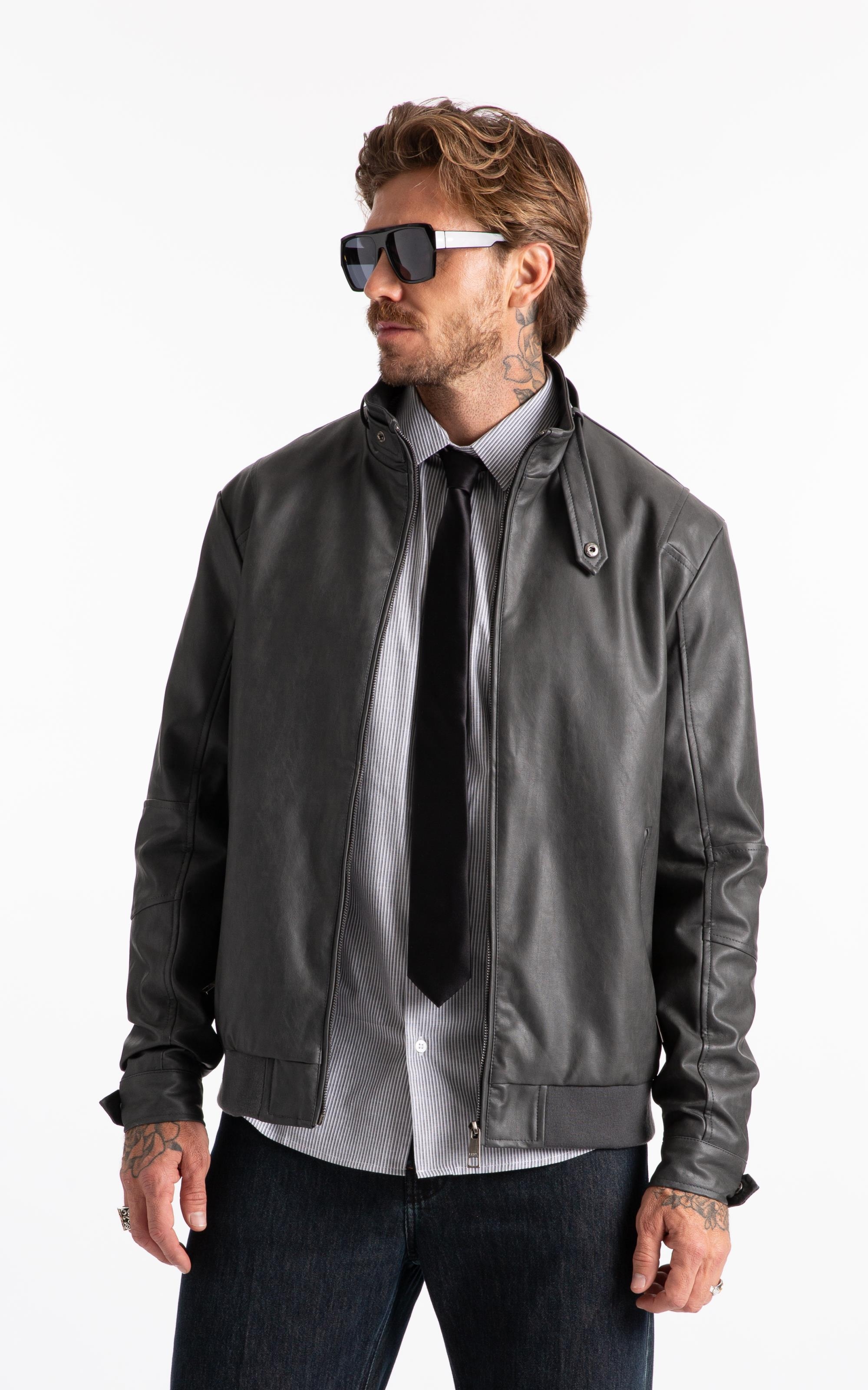 Jaqueta Vegan Leather Golf Rider Bomber Grafite