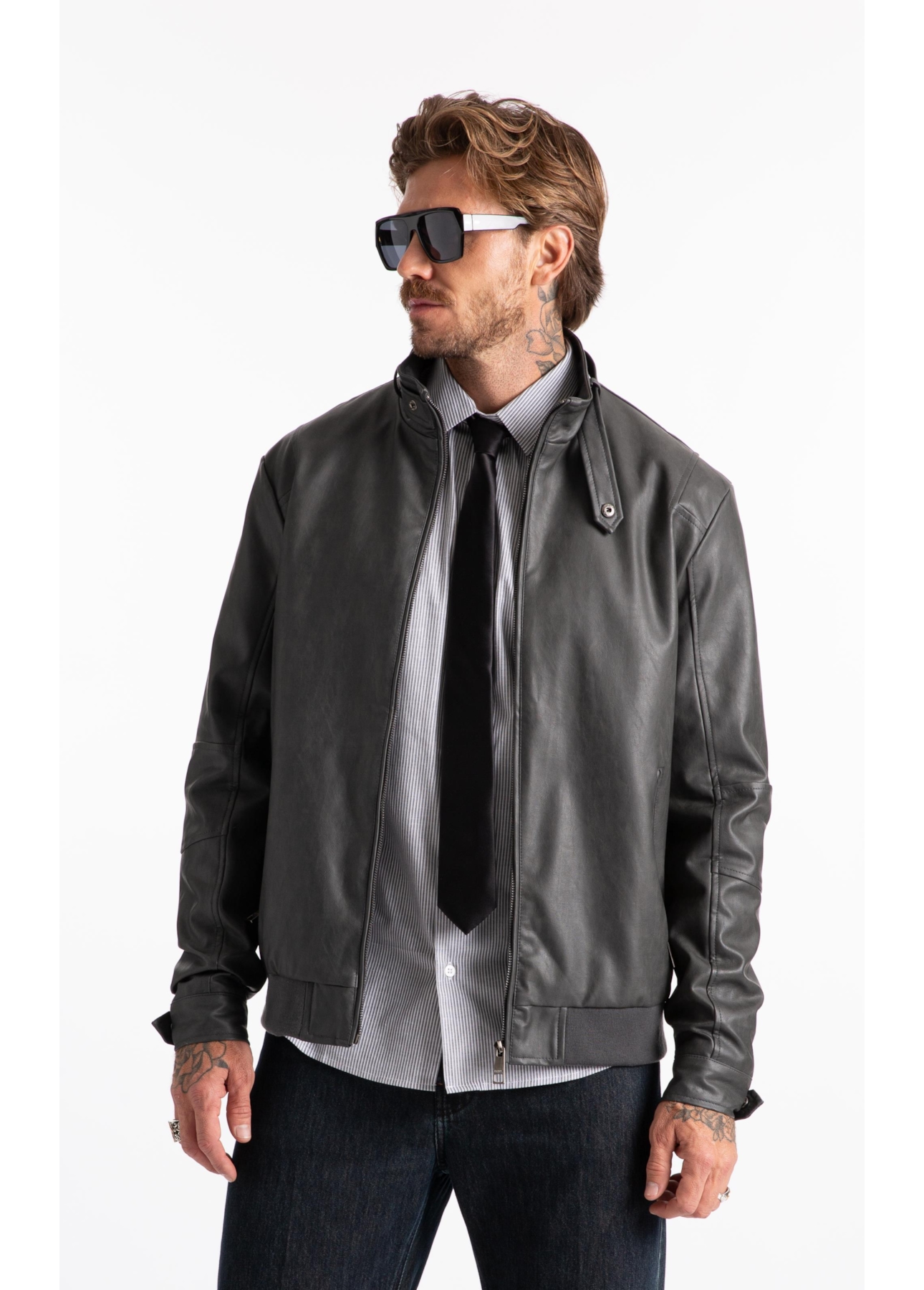 Jaqueta Vegan Leather Golf Rider Bomber Grafite