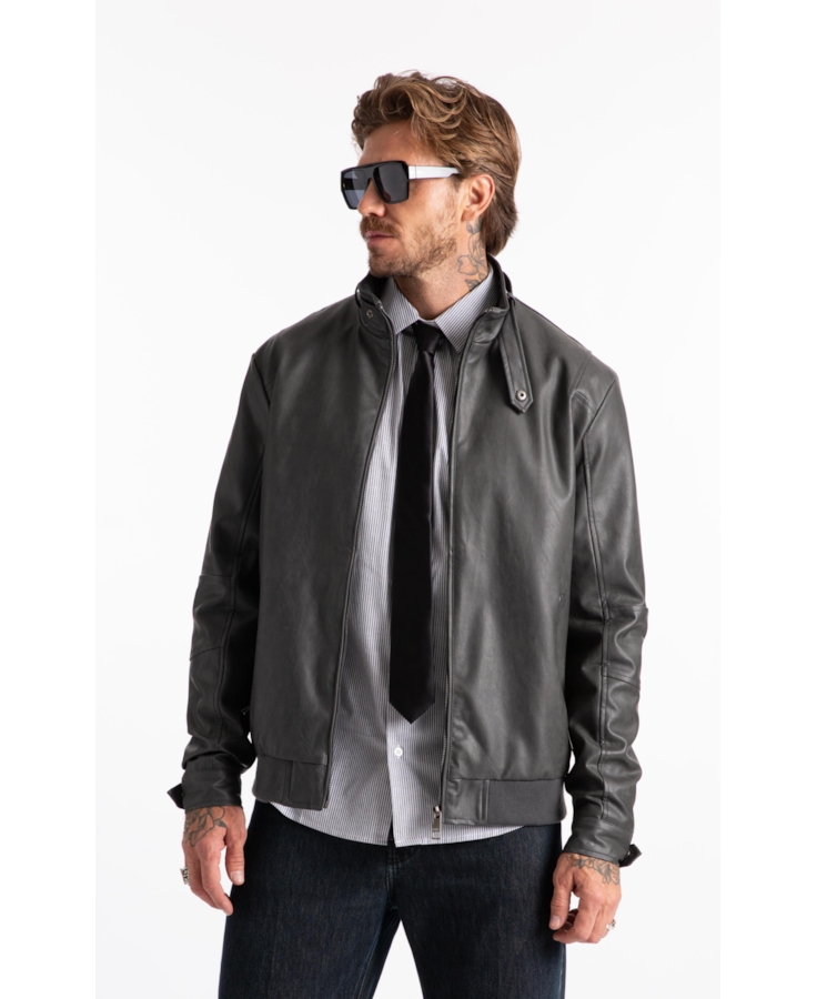 Jaqueta Vegan Leather Golf Rider Bomber Grafite