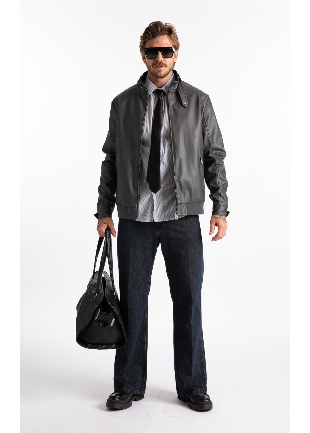 Jaqueta Vegan Leather Golf Rider Bomber Grafite