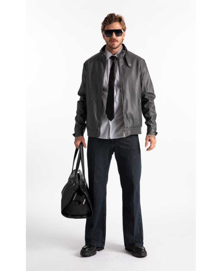 Jaqueta Vegan Leather Golf Rider Bomber Grafite