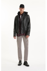 Jaqueta Vegan leather With Hood Preto