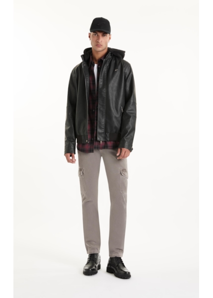Jaqueta Vegan leather With Hood Preto
